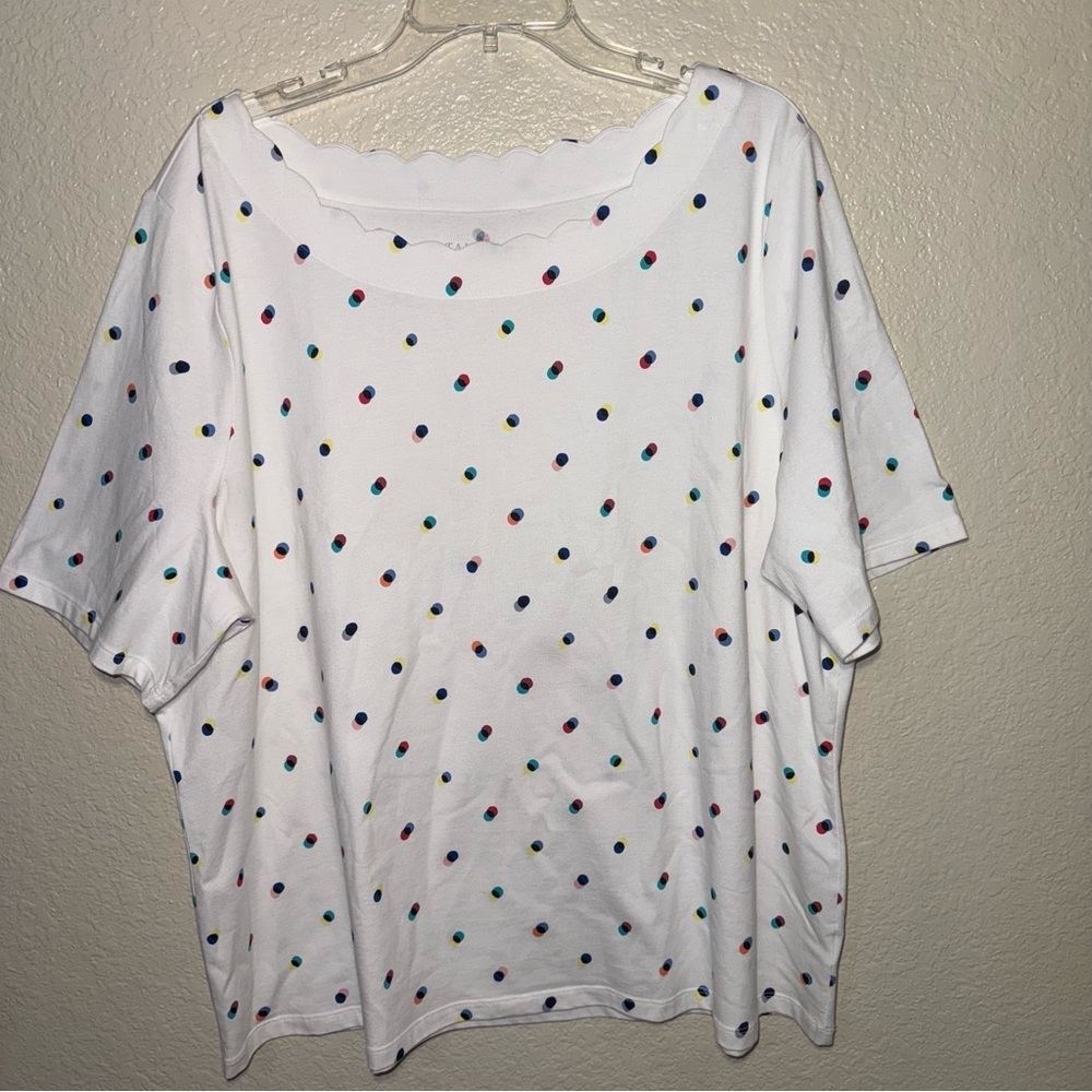 Talbots Polka Dot Tee Womens 3X Scalloped Neck Stretch Cotton Casual Top